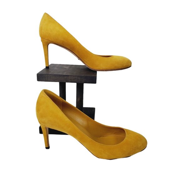 Gucci Suede Mustard Yellow Round Toe Pump Heels, Taylor Swift Favorite, Sz 8.5 - Picture 6 of 14